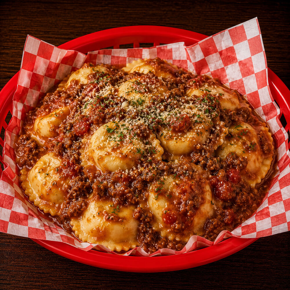Cheese Ravioli with Meat Sauce (Catering)